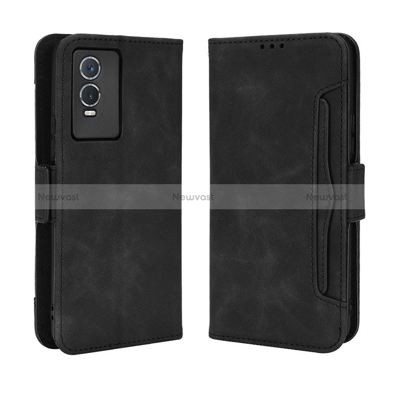Leather Case Stands Flip Cover Holder BY3 for Vivo Y76s 5G Black