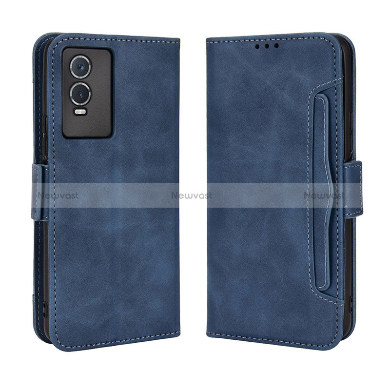 Leather Case Stands Flip Cover Holder BY3 for Vivo Y76s 5G Blue