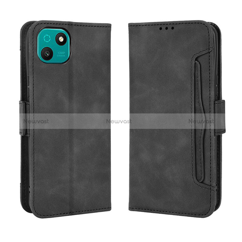 Leather Case Stands Flip Cover Holder BY3 for Wiko T10 Black