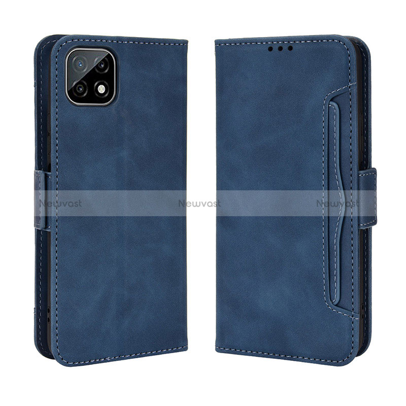 Leather Case Stands Flip Cover Holder BY3 for Wiko T3 Blue