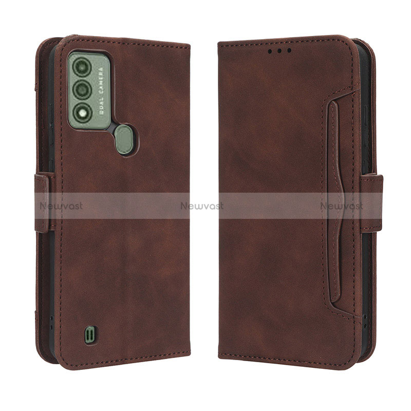 Leather Case Stands Flip Cover Holder BY3 for Wiko Voix Brown