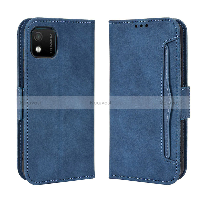 Leather Case Stands Flip Cover Holder BY3 for Wiko Y52 Blue