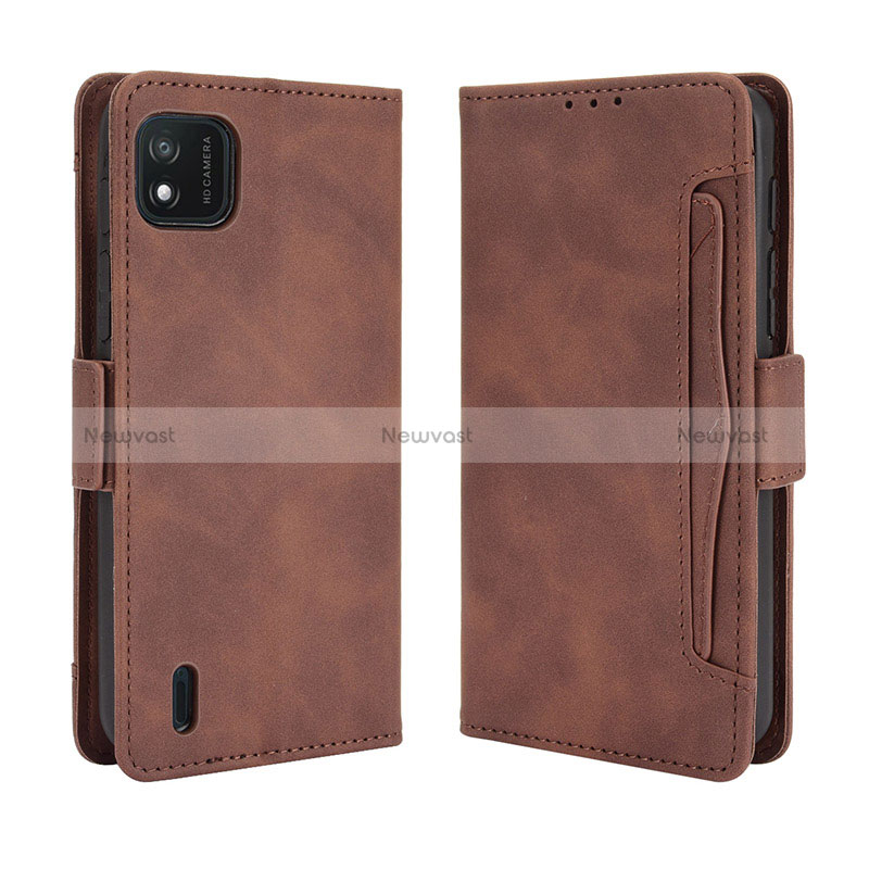 Leather Case Stands Flip Cover Holder BY3 for Wiko Y62 Brown