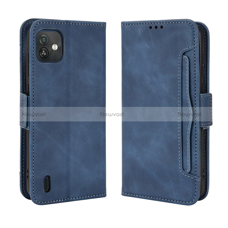 Leather Case Stands Flip Cover Holder BY3 for Wiko Y82 Blue