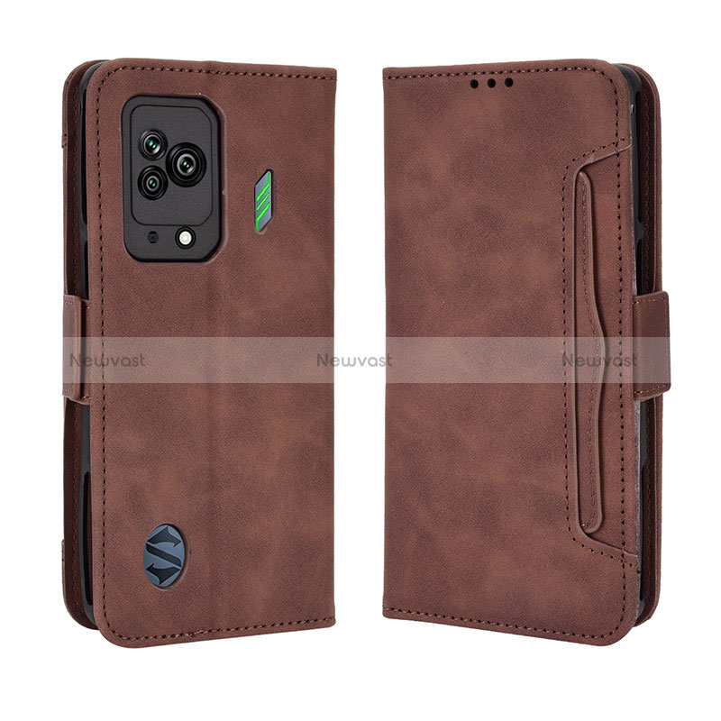 Leather Case Stands Flip Cover Holder BY3 for Xiaomi Black Shark 5 5G Brown