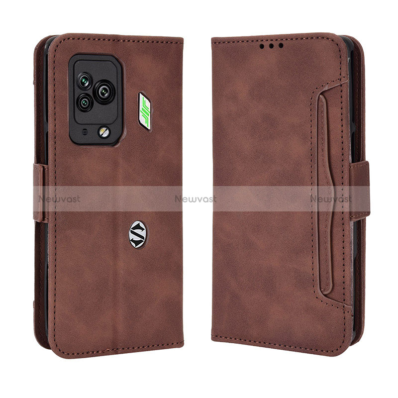 Leather Case Stands Flip Cover Holder BY3 for Xiaomi Black Shark 5 Pro 5G Brown