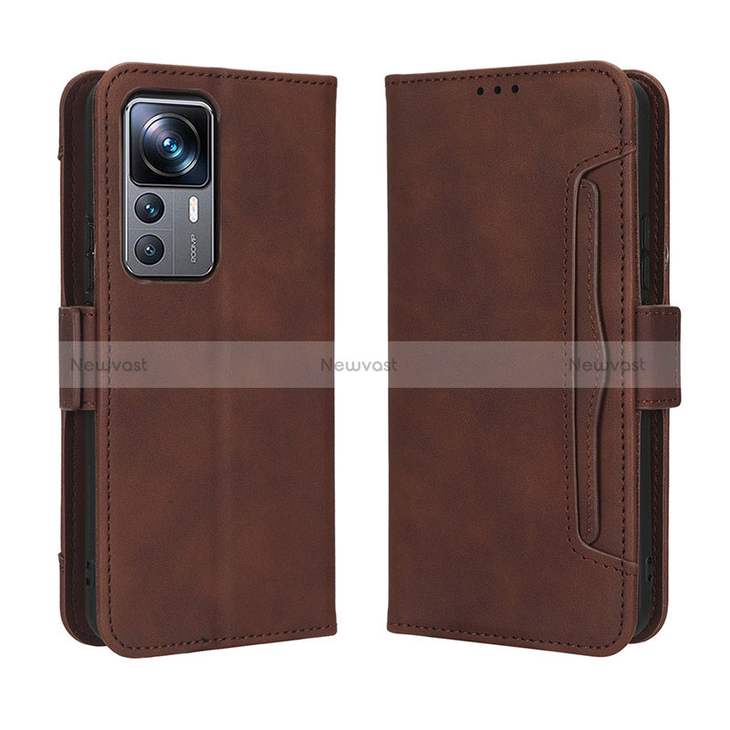 Leather Case Stands Flip Cover Holder BY3 for Xiaomi Mi 12T Pro 5G Brown