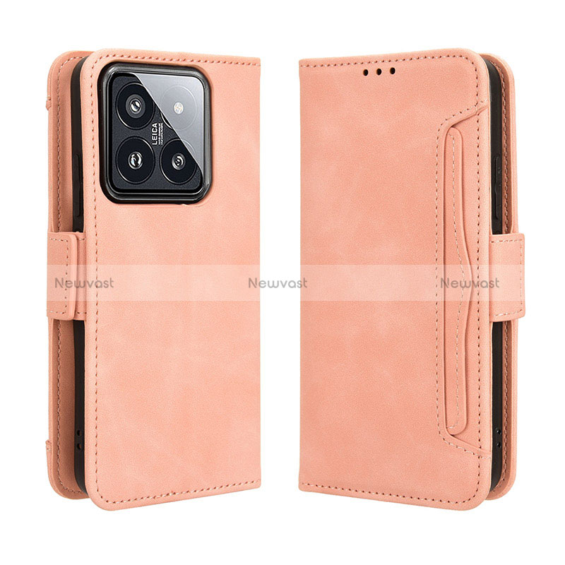 Leather Case Stands Flip Cover Holder BY3 for Xiaomi Mi 14 5G Pink