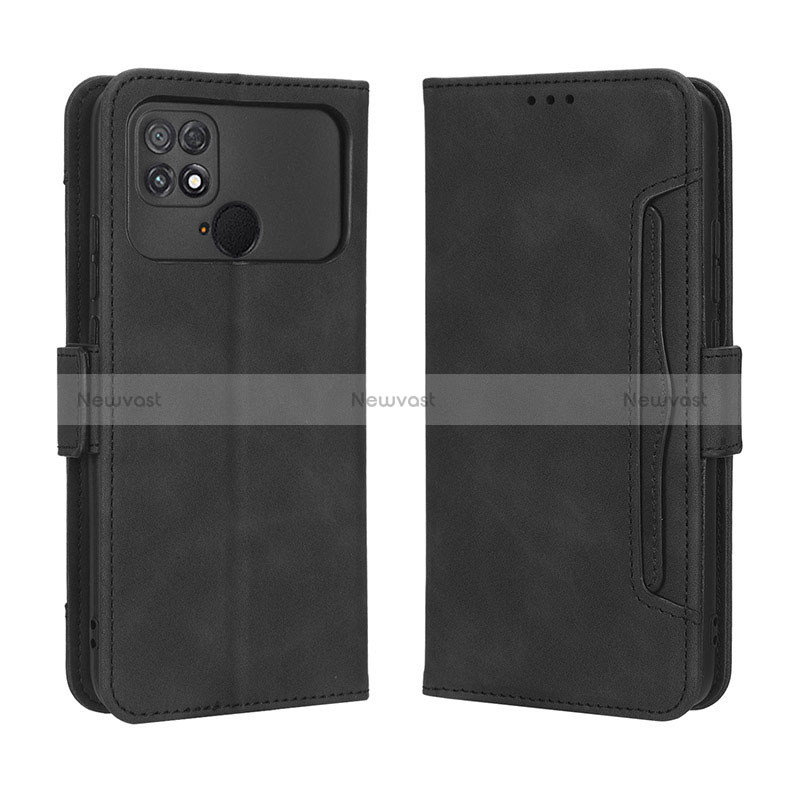 Leather Case Stands Flip Cover Holder BY3 for Xiaomi Poco C40 Black