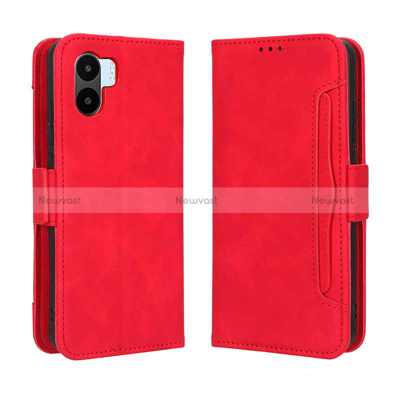 Leather Case Stands Flip Cover Holder BY3 for Xiaomi Poco C51 Red