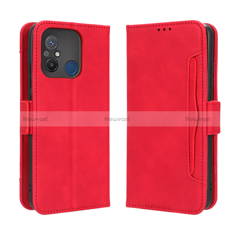 Leather Case Stands Flip Cover Holder BY3 for Xiaomi Poco C55 Red
