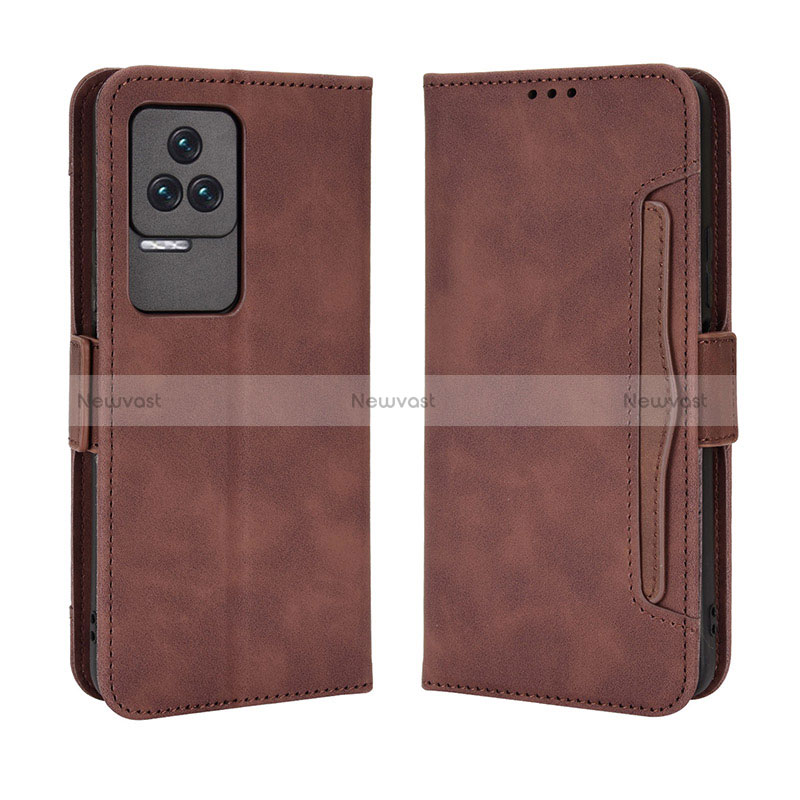 Leather Case Stands Flip Cover Holder BY3 for Xiaomi Poco F4 5G Brown