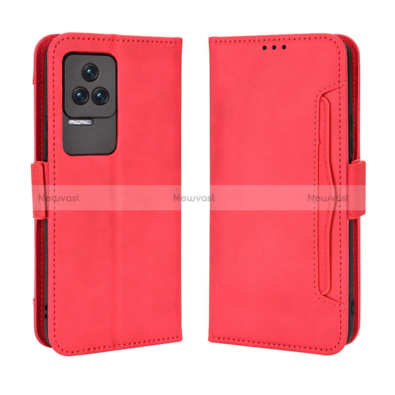 Leather Case Stands Flip Cover Holder BY3 for Xiaomi Poco F4 5G Red