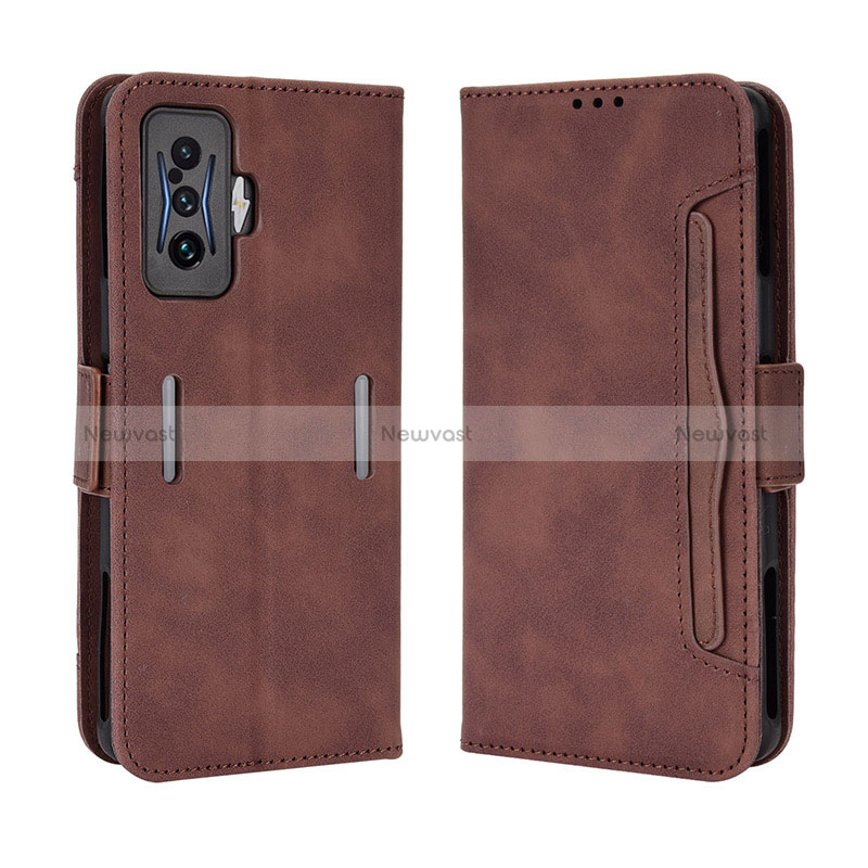 Leather Case Stands Flip Cover Holder BY3 for Xiaomi Poco F4 GT 5G Brown