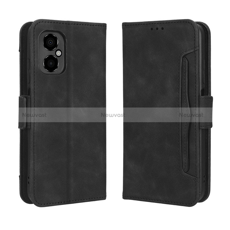 Leather Case Stands Flip Cover Holder BY3 for Xiaomi Poco M4 5G Black