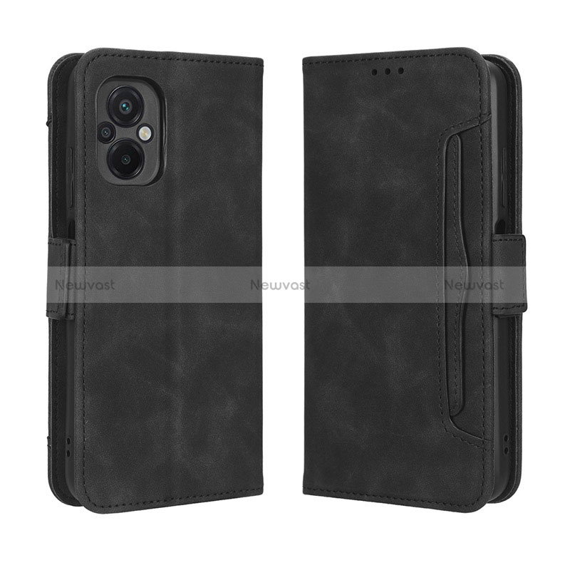 Leather Case Stands Flip Cover Holder BY3 for Xiaomi Poco M5 4G Black