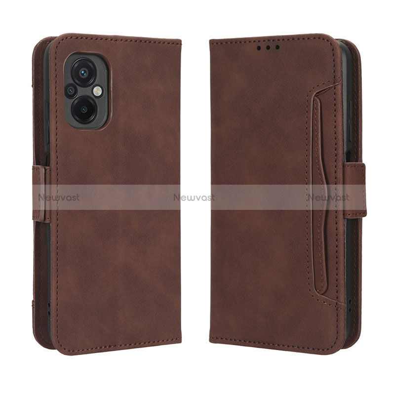 Leather Case Stands Flip Cover Holder BY3 for Xiaomi Poco M5 4G Brown