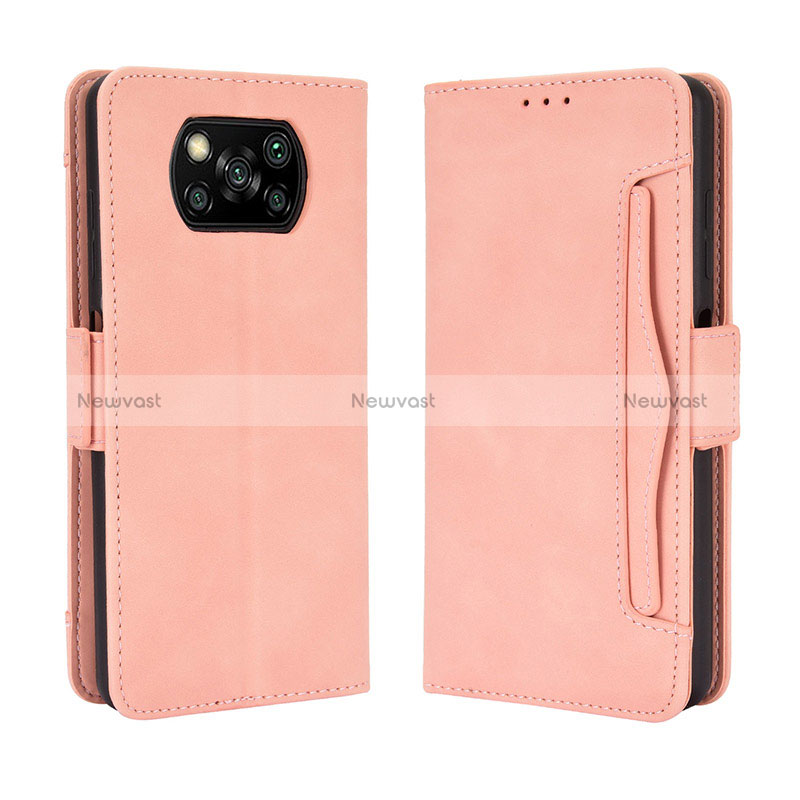 Leather Case Stands Flip Cover Holder BY3 for Xiaomi Poco X3 Pink