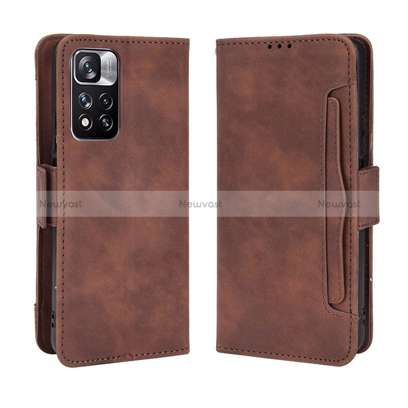 Leather Case Stands Flip Cover Holder BY3 for Xiaomi Poco X4 NFC Brown