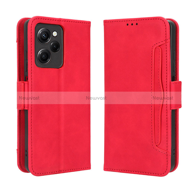Leather Case Stands Flip Cover Holder BY3 for Xiaomi Poco X5 Pro 5G Red