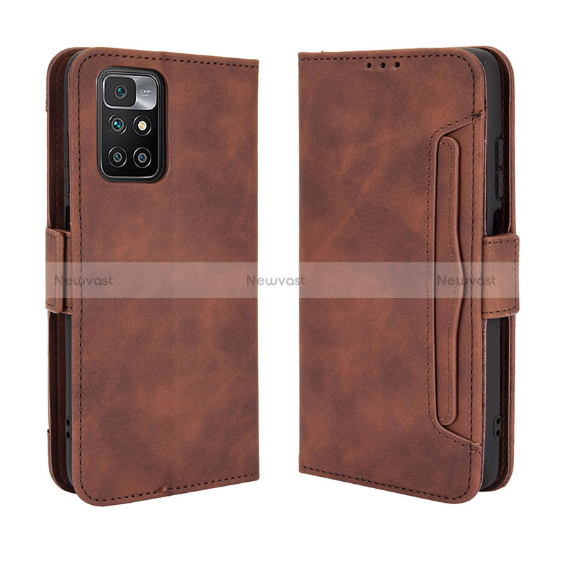 Leather Case Stands Flip Cover Holder BY3 for Xiaomi Redmi 10 (2022) Brown