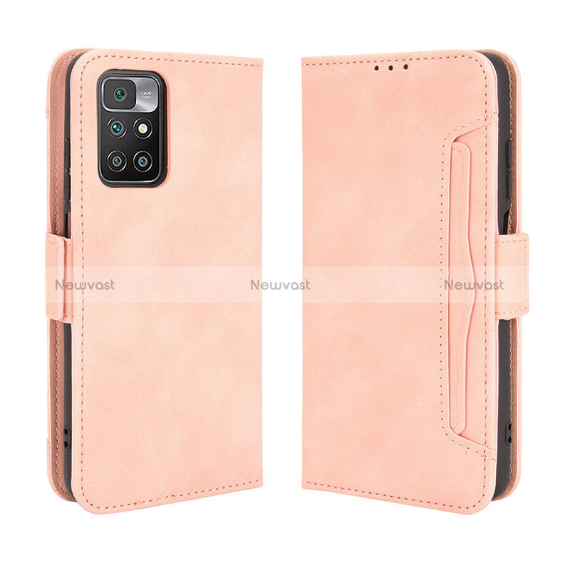 Leather Case Stands Flip Cover Holder BY3 for Xiaomi Redmi 10 4G Pink