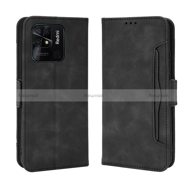 Leather Case Stands Flip Cover Holder BY3 for Xiaomi Redmi 10 India Black