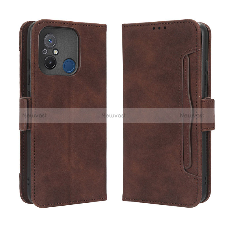 Leather Case Stands Flip Cover Holder BY3 for Xiaomi Redmi 11A 4G Brown