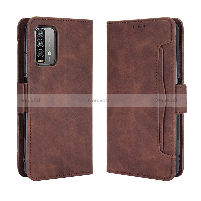 Leather Case Stands Flip Cover Holder BY3 for Xiaomi Redmi 9T 4G Brown