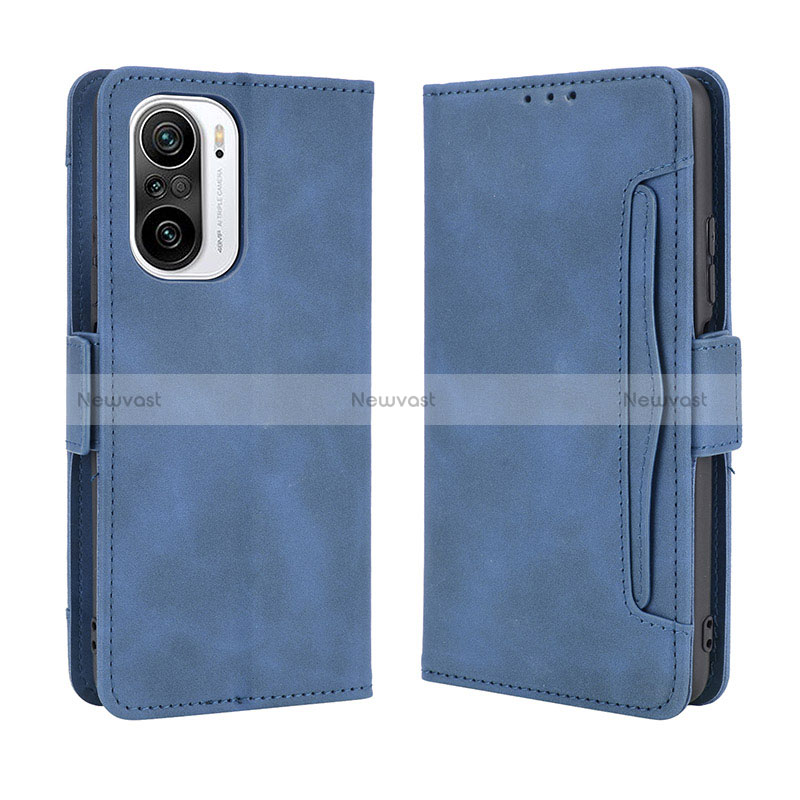 Leather Case Stands Flip Cover Holder BY3 for Xiaomi Redmi K40 5G Blue