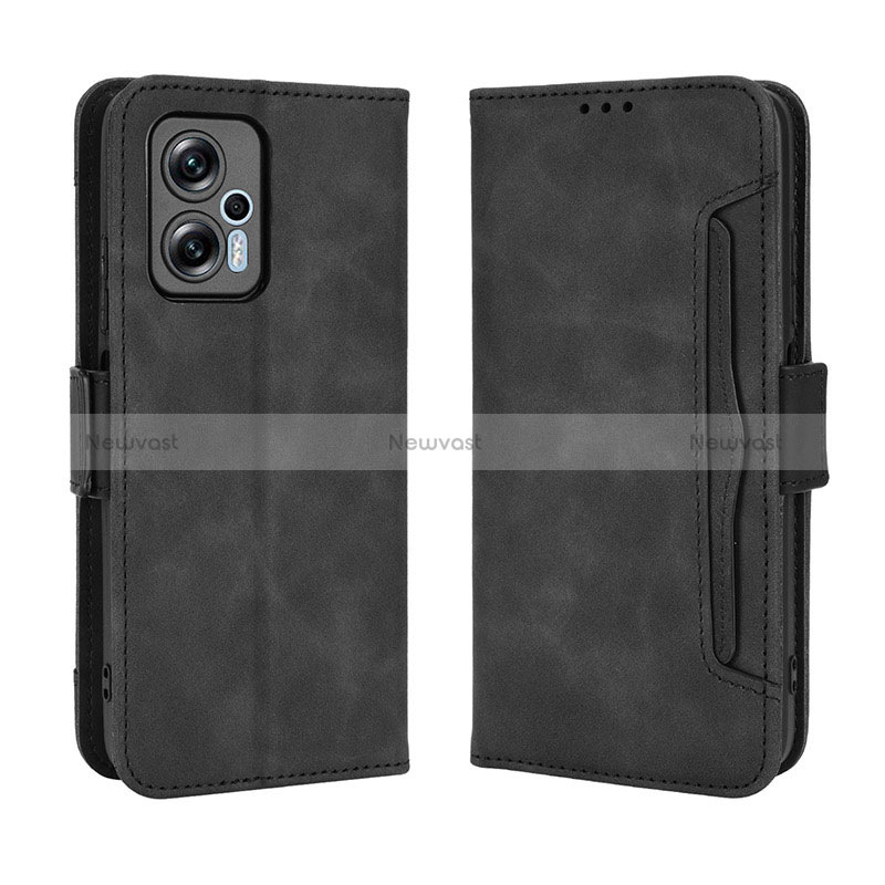 Leather Case Stands Flip Cover Holder BY3 for Xiaomi Redmi K50i 5G Black