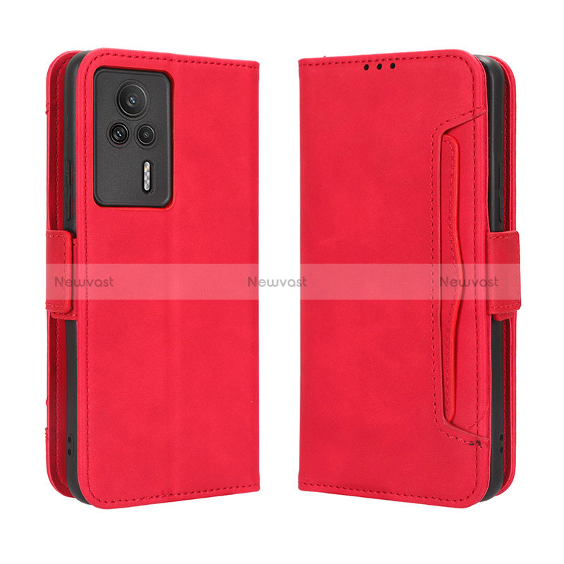 Leather Case Stands Flip Cover Holder BY3 for Xiaomi Redmi K60E 5G Red