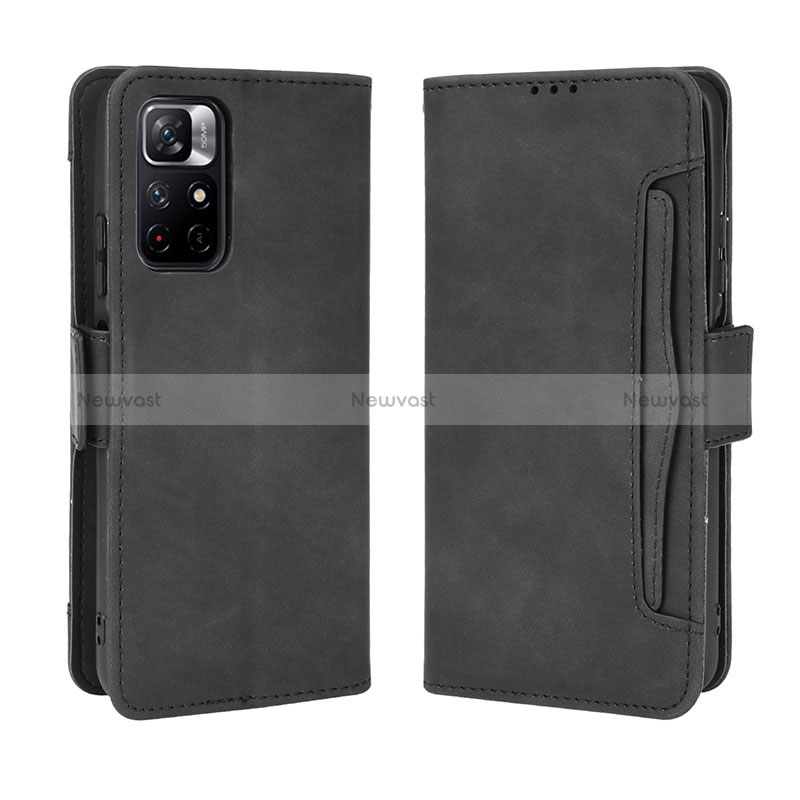 Leather Case Stands Flip Cover Holder BY3 for Xiaomi Redmi Note 11 5G Black