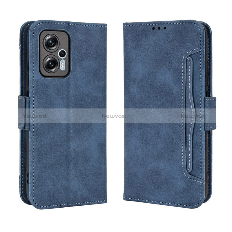 Leather Case Stands Flip Cover Holder BY3 for Xiaomi Redmi Note 11T Pro 5G Blue