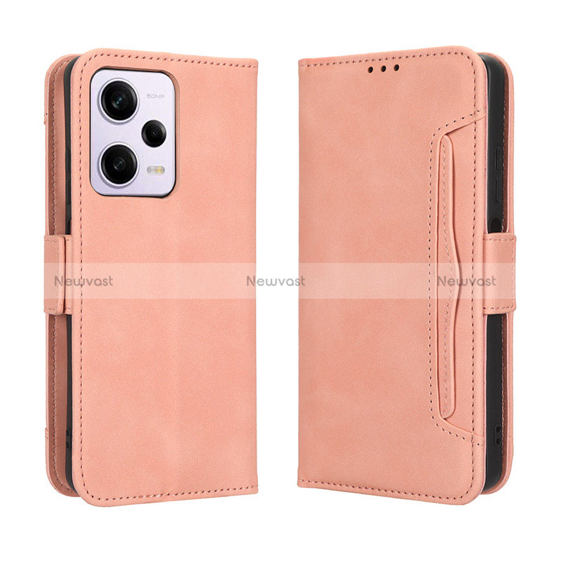 Leather Case Stands Flip Cover Holder BY3 for Xiaomi Redmi Note 12 Pro 5G Pink