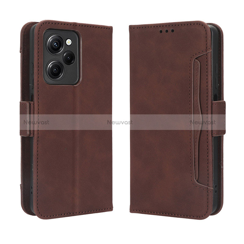 Leather Case Stands Flip Cover Holder BY3 for Xiaomi Redmi Note 12 Pro Speed 5G Brown