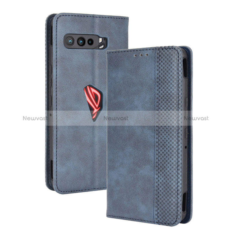 Leather Case Stands Flip Cover Holder BY4 for Asus ROG Phone 3 Blue