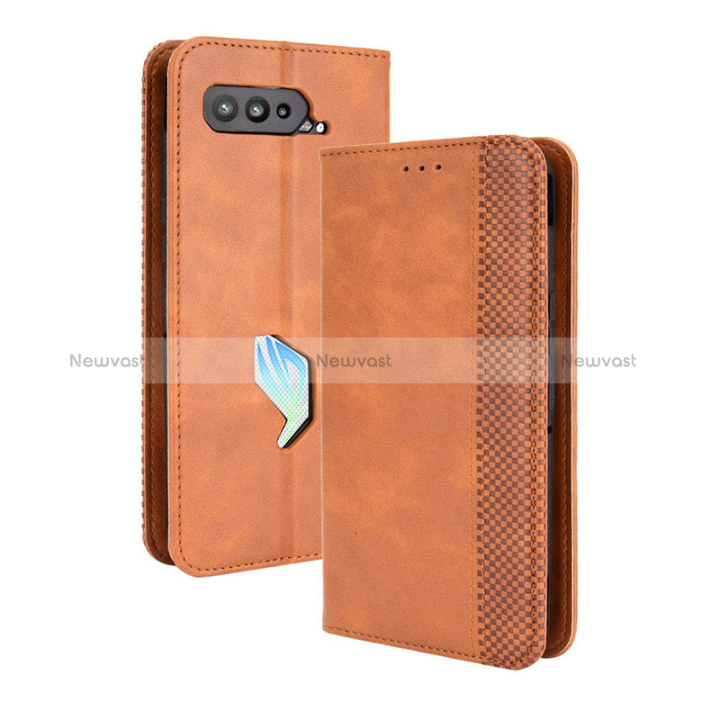 Leather Case Stands Flip Cover Holder BY4 for Asus ROG Phone 5s Pro Brown