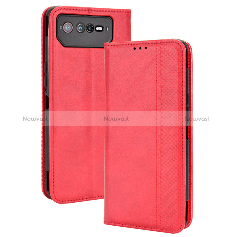 Leather Case Stands Flip Cover Holder BY4 for Asus ROG Phone 6 Pro Red