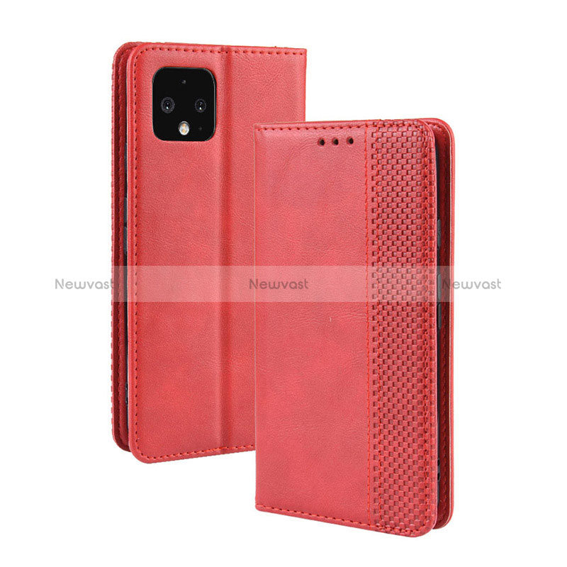 Leather Case Stands Flip Cover Holder BY4 for Google Pixel 4 Red