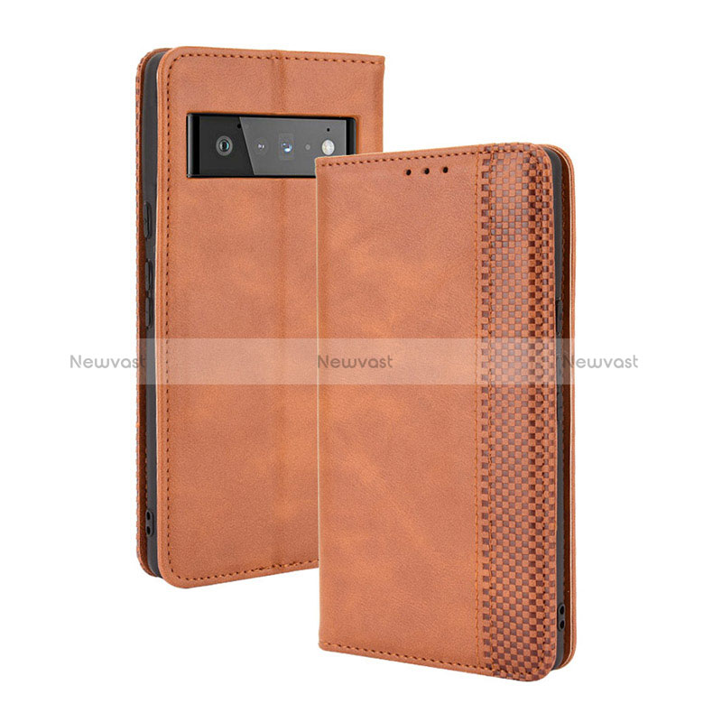 Leather Case Stands Flip Cover Holder BY4 for Google Pixel 6 5G Brown