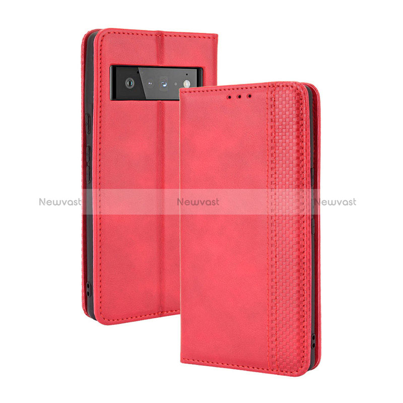 Leather Case Stands Flip Cover Holder BY4 for Google Pixel 6 5G Red