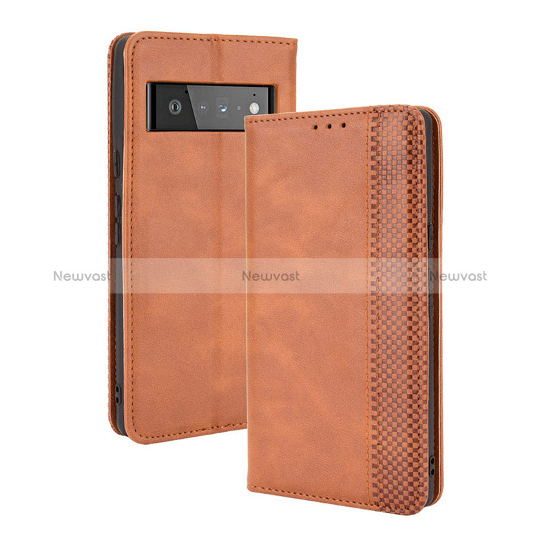 Leather Case Stands Flip Cover Holder BY4 for Google Pixel 6 Pro 5G Brown