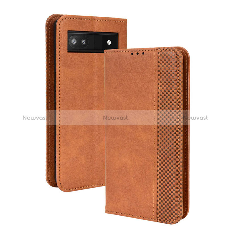 Leather Case Stands Flip Cover Holder BY4 for Google Pixel 6a 5G Brown