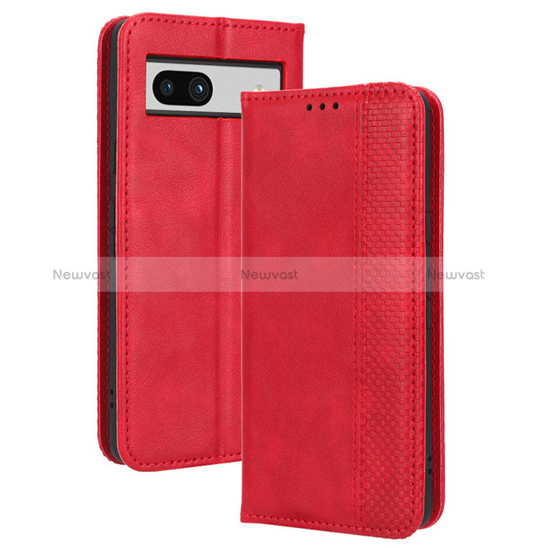 Leather Case Stands Flip Cover Holder BY4 for Google Pixel 7a 5G Red