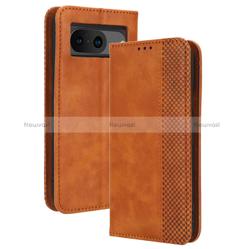 Leather Case Stands Flip Cover Holder BY4 for Google Pixel 8 5G Brown