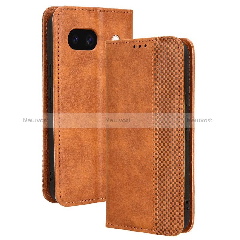 Leather Case Stands Flip Cover Holder BY4 for Google Pixel 8a 5G Brown