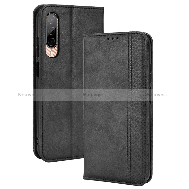 Leather Case Stands Flip Cover Holder BY4 for HTC Desire 22 Pro 5G Black