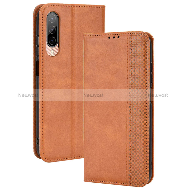 Leather Case Stands Flip Cover Holder BY4 for HTC Desire 22 Pro 5G Brown