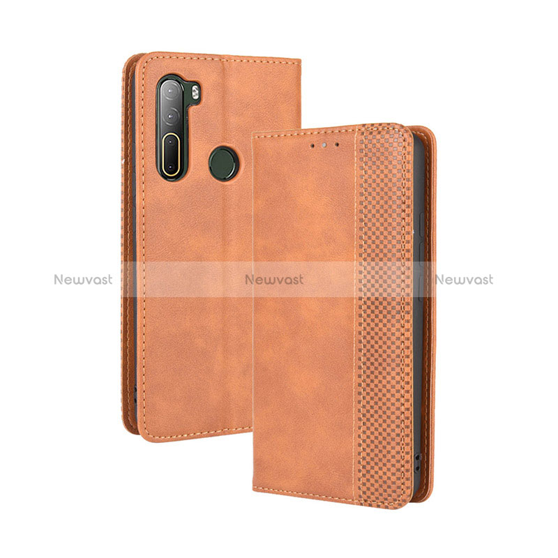 Leather Case Stands Flip Cover Holder BY4 for HTC U20 5G Brown